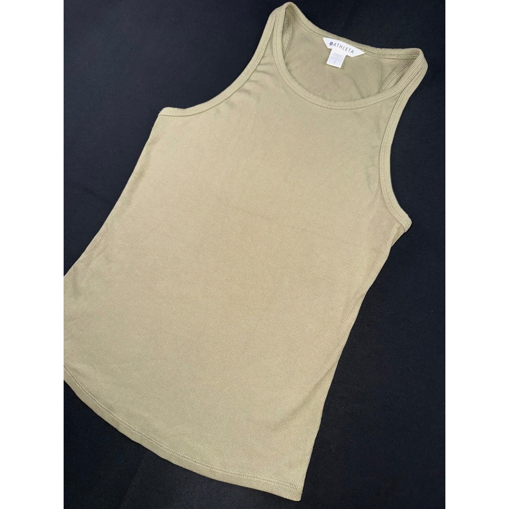 Athleta Renew High Neck Tank Top Sage Green Ribbed Modal Blend Womens Small S